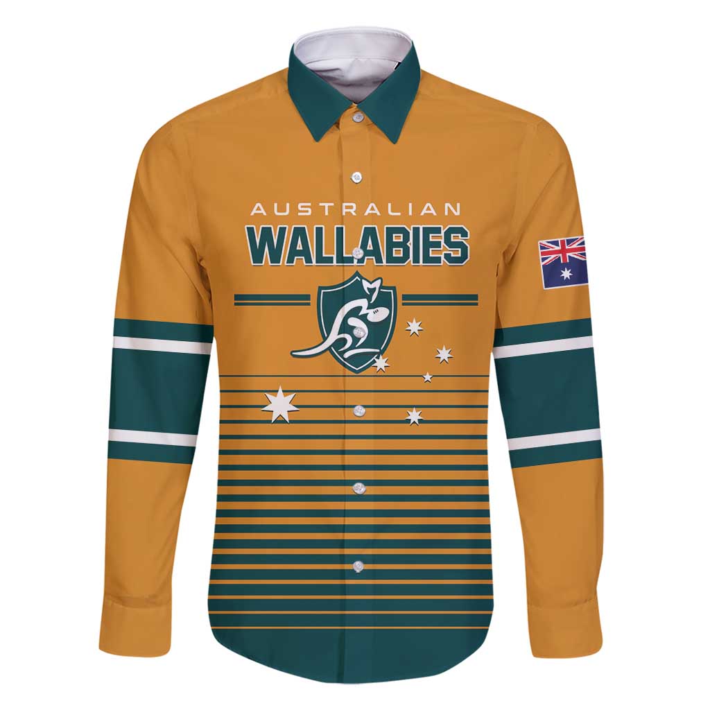 Custom Rugby Australia Family Matching Long Sleeve Bodycon Dress and Hawaiian Shirt Junior Wallabies Go Champions LT01 Dad's Shirt - Long Sleeve Yellow - Polynesian Pride