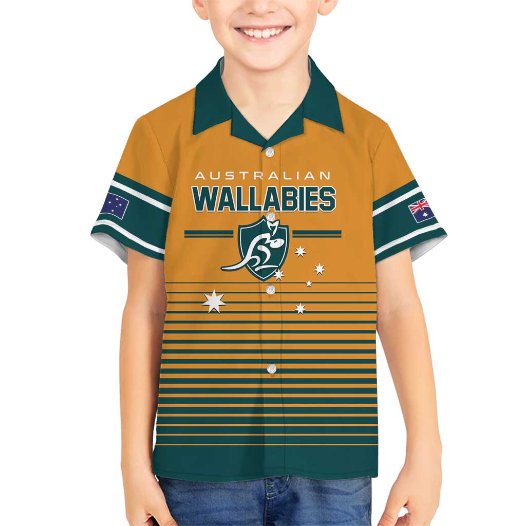 Custom Rugby Australia Family Matching Long Sleeve Bodycon Dress and Hawaiian Shirt Junior Wallabies Go Champions LT01 Son's Shirt Yellow - Polynesian Pride