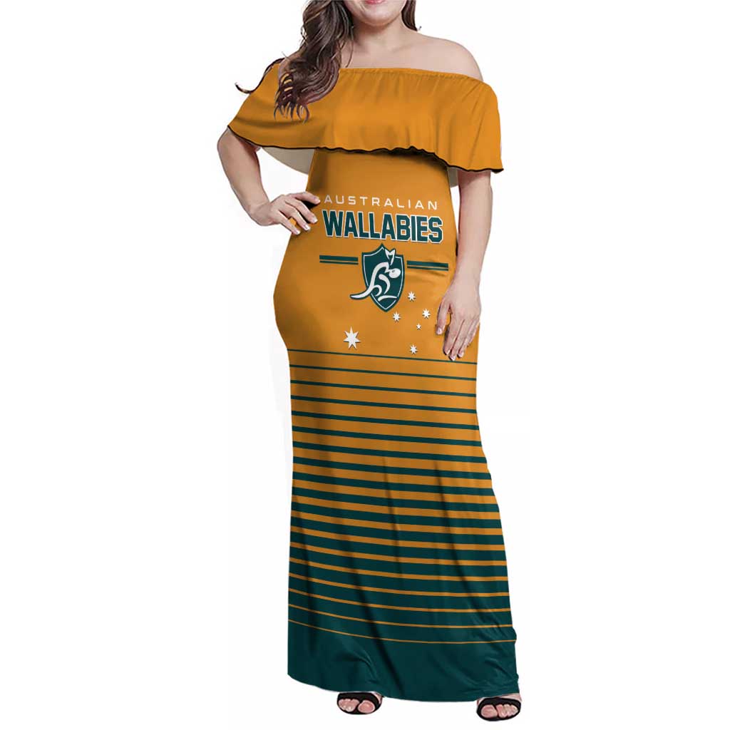 Custom Rugby Australia Family Matching Off Shoulder Maxi Dress and Hawaiian Shirt Junior Wallabies Go Champions