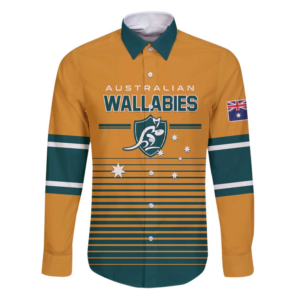 Custom Rugby Australia Family Matching Short Sleeve Bodycon Dress and Hawaiian Shirt Junior Wallabies Go Champions LT01 Dad's Shirt - Long Sleeve Yellow - Polynesian Pride