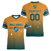 Custom Rugby Australia Women V-Neck T-Shirt Junior Wallabies Go Champions