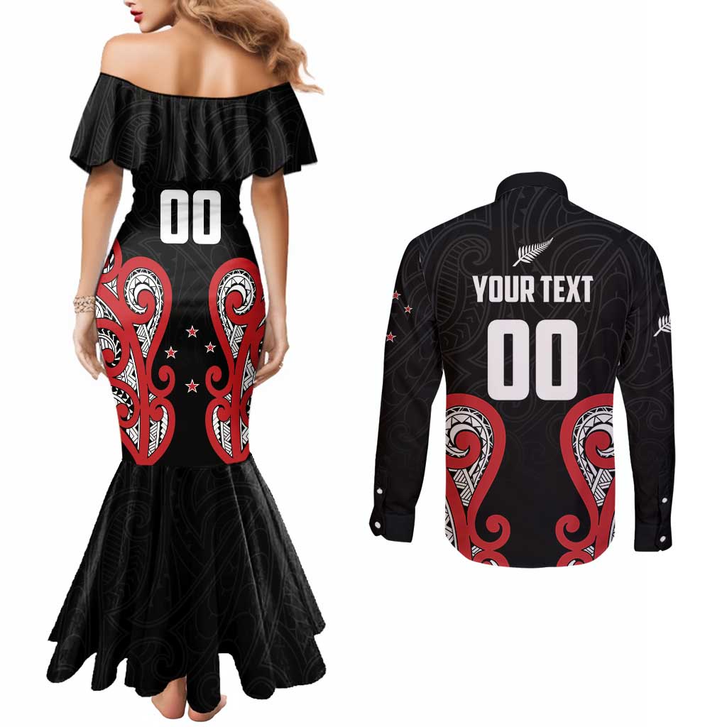 Custom Rugby New Zealand Couples Matching Mermaid Dress and Long Sleeve Button Shirt Baby Black Go Champions LT01 - Polynesian Pride