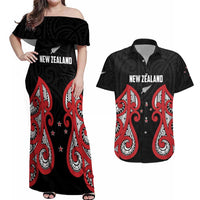Custom Rugby New Zealand Couples Matching Off Shoulder Maxi Dress and Hawaiian Shirt Baby Black Go Champions LT01 Black - Polynesian Pride