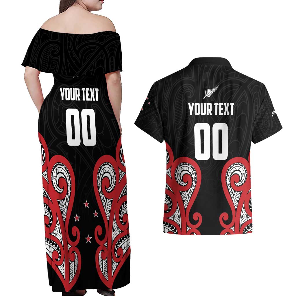 Custom Rugby New Zealand Couples Matching Off Shoulder Maxi Dress and Hawaiian Shirt Baby Black Go Champions LT01 - Polynesian Pride