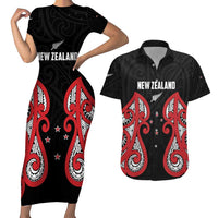 Custom Rugby New Zealand Couples Matching Short Sleeve Bodycon Dress and Hawaiian Shirt Baby Black Go Champions LT01 Black - Polynesian Pride
