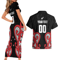 Custom Rugby New Zealand Couples Matching Short Sleeve Bodycon Dress and Hawaiian Shirt Baby Black Go Champions LT01 - Polynesian Pride