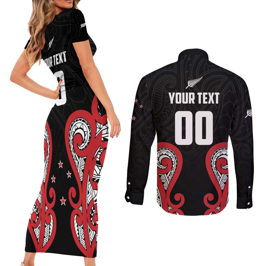 Custom Rugby New Zealand Couples Matching Short Sleeve Bodycon Dress and Long Sleeve Button Shirt Baby Black Go Champions LT01 - Polynesian Pride