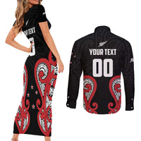 Custom Rugby New Zealand Couples Matching Short Sleeve Bodycon Dress and Long Sleeve Button Shirt Baby Black Go Champions LT01 - Polynesian Pride