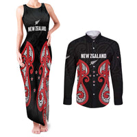 Custom Rugby New Zealand Couples Matching Tank Maxi Dress and Long Sleeve Button Shirt Baby Black Go Champions LT01 Black - Polynesian Pride