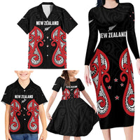 Custom Rugby New Zealand Family Matching Long Sleeve Bodycon Dress and Hawaiian Shirt Baby Black Go Champions LT01 - Polynesian Pride