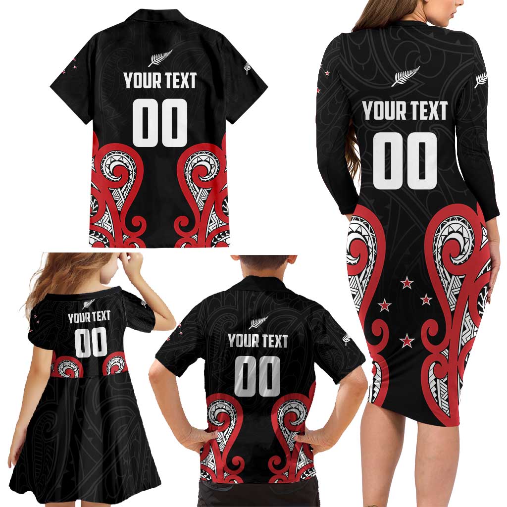 Custom Rugby New Zealand Family Matching Long Sleeve Bodycon Dress and Hawaiian Shirt Baby Black Go Champions LT01 - Polynesian Pride