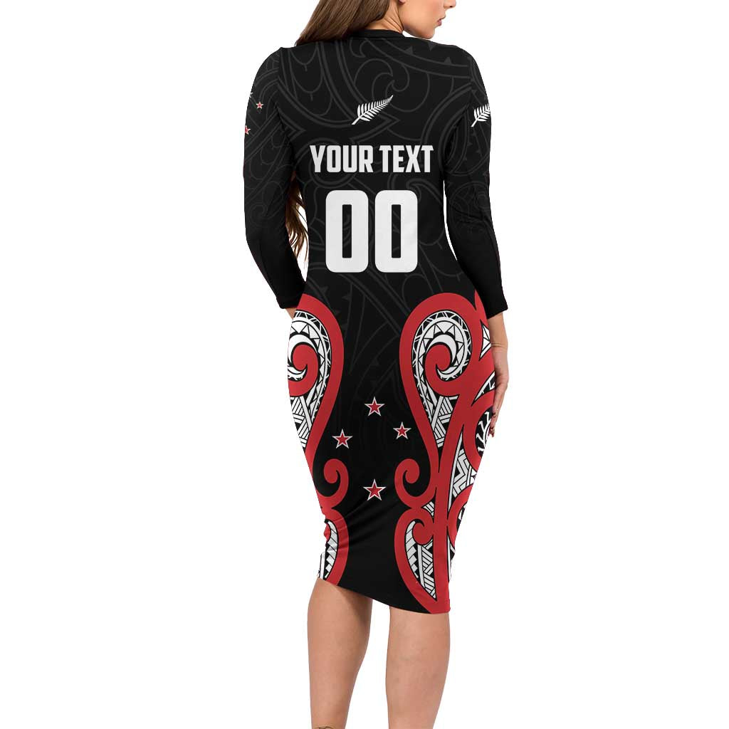 Custom Rugby New Zealand Family Matching Long Sleeve Bodycon Dress and Hawaiian Shirt Baby Black Go Champions LT01 - Polynesian Pride