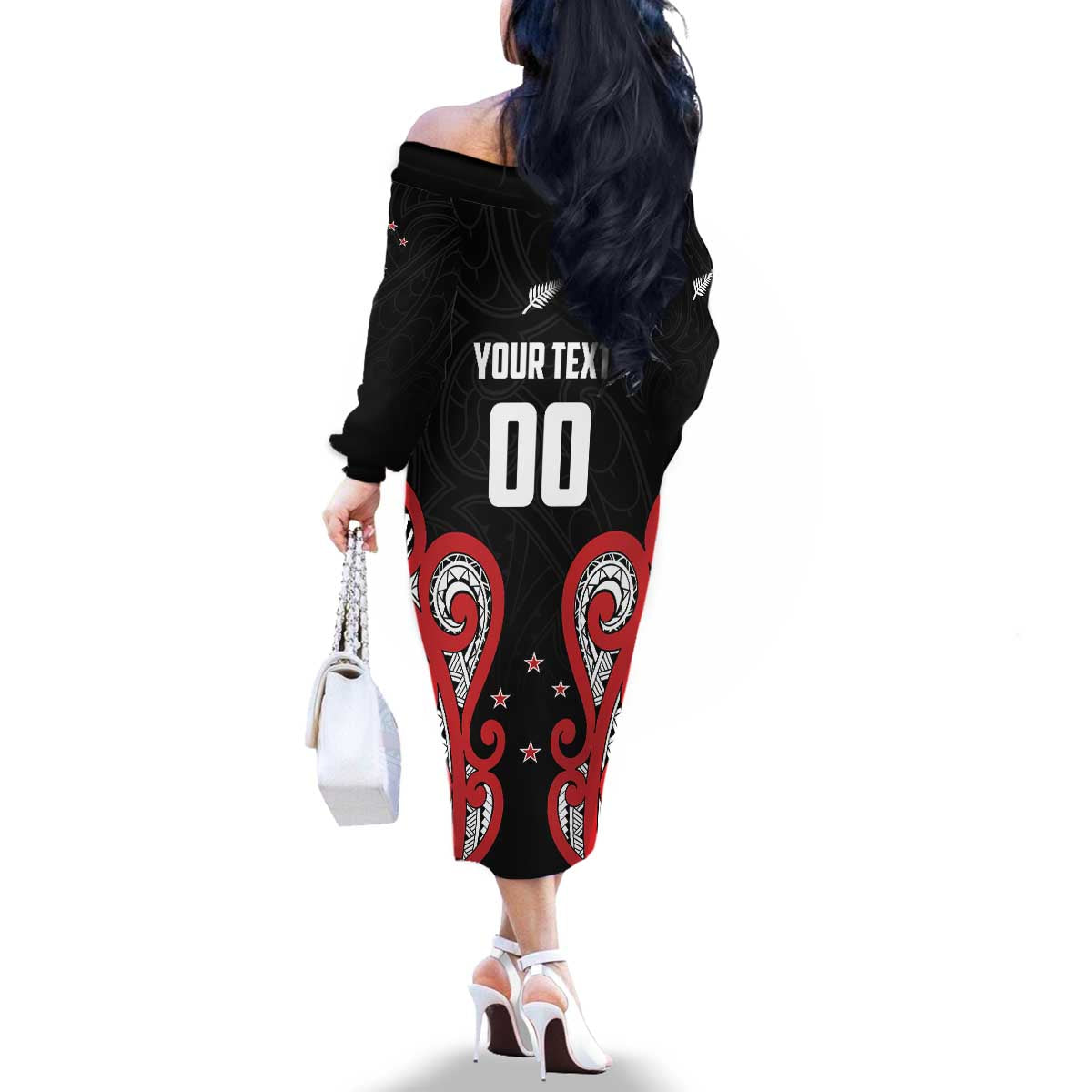 Custom Rugby New Zealand Family Matching Off The Shoulder Long Sleeve Dress and Hawaiian Shirt Baby Black Go Champions LT01 - Polynesian Pride