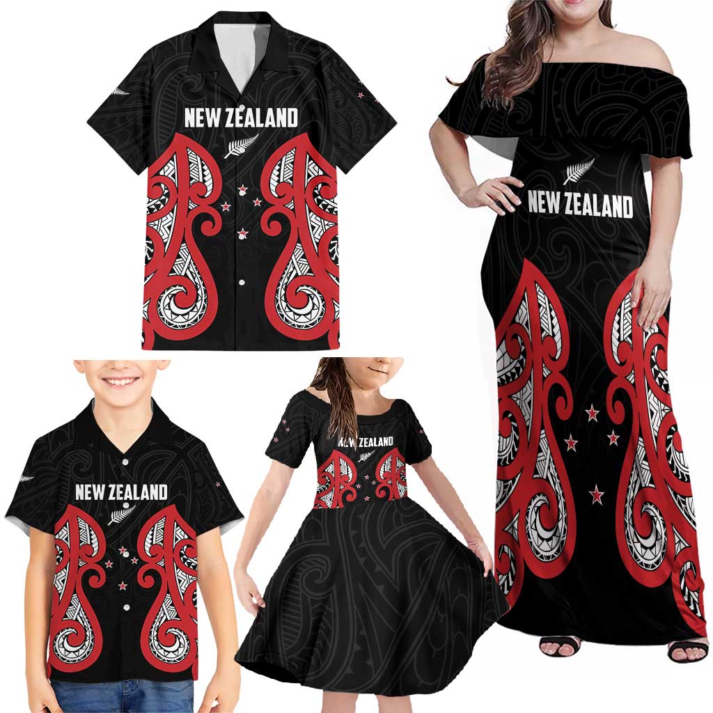 Custom Rugby New Zealand Family Matching Off Shoulder Maxi Dress and Hawaiian Shirt Baby Black Go Champions LT01 - Polynesian Pride