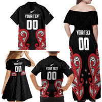Custom Rugby New Zealand Family Matching Off Shoulder Maxi Dress and Hawaiian Shirt Baby Black Go Champions LT01 - Polynesian Pride