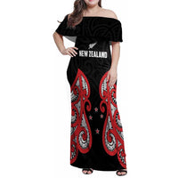 Custom Rugby New Zealand Family Matching Off Shoulder Maxi Dress and Hawaiian Shirt Baby Black Go Champions LT01 Mom's Dress Black - Polynesian Pride