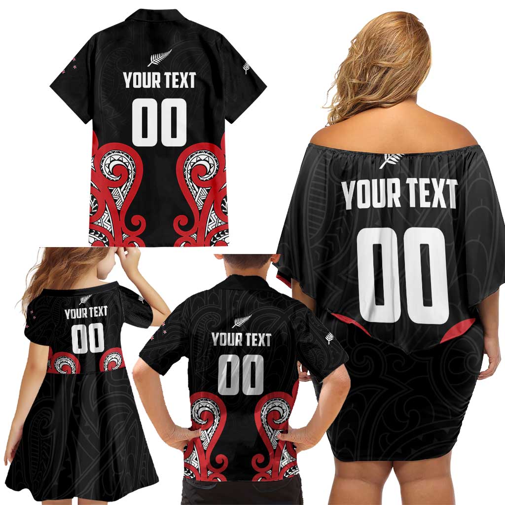 Custom Rugby New Zealand Family Matching Off Shoulder Short Dress and Hawaiian Shirt Baby Black Go Champions LT01 - Polynesian Pride