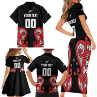 Custom Rugby New Zealand Family Matching Short Sleeve Bodycon Dress and Hawaiian Shirt Baby Black Go Champions LT01 - Polynesian Pride