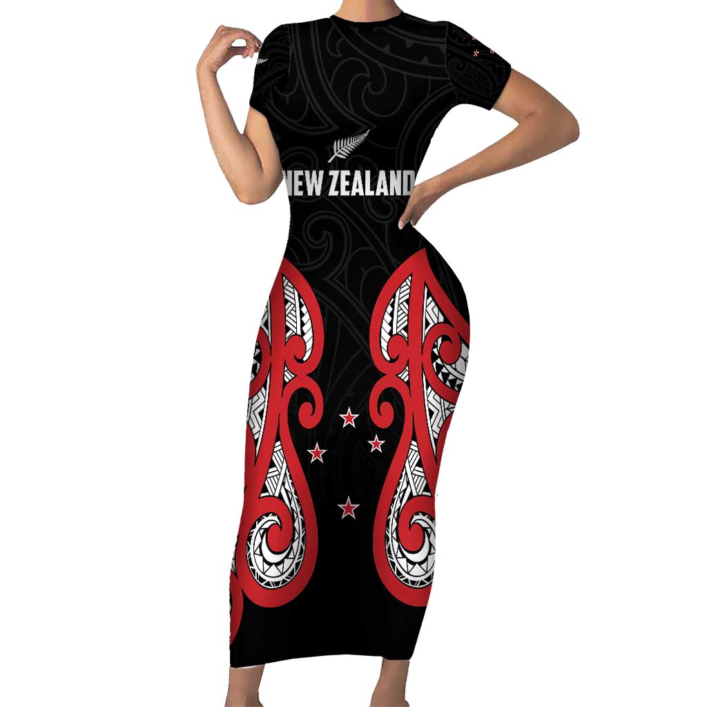 Custom Rugby New Zealand Family Matching Short Sleeve Bodycon Dress and Hawaiian Shirt Baby Black Go Champions LT01 Mom's Dress Black - Polynesian Pride