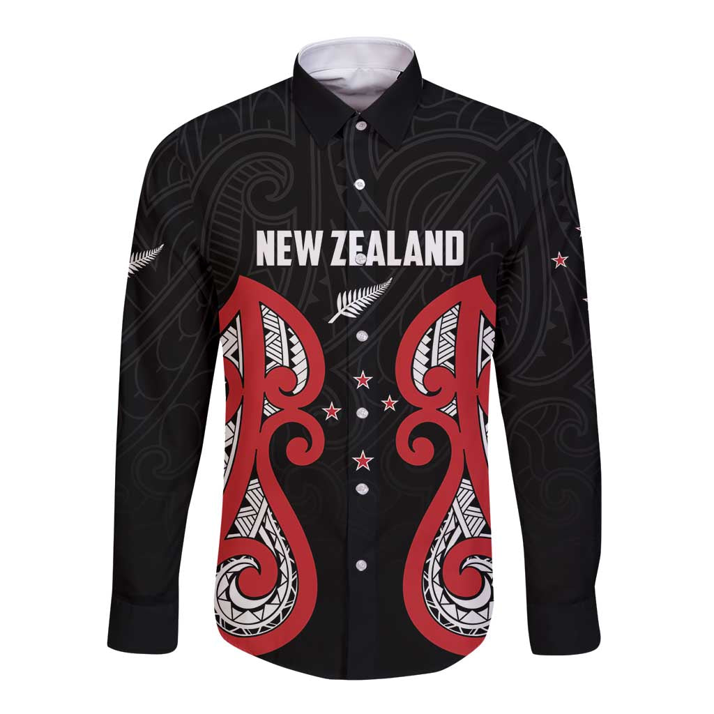 Custom Rugby New Zealand Long Sleeve Button Shirt Baby Black Go Champions