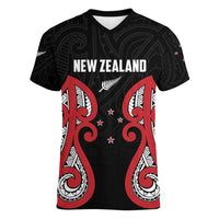 Custom Rugby New Zealand Women V-Neck T-Shirt Baby Black Go Champions