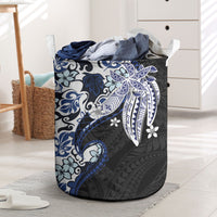 Monstera Plumeria Flowers Blue Laundry Basket Polynesian Pattern