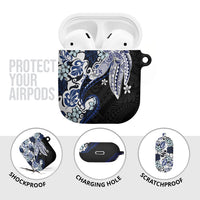 Monstera Plumeria Flowers Blue AirPods Case Polynesian Pattern