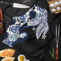Monstera Plumeria Flowers Blue Apron Polynesian Pattern