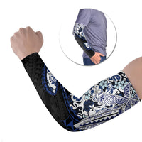 Monstera Plumeria Flowers Blue Arm Sleeves Polynesian Pattern