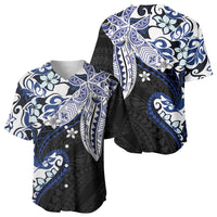 Monstera Plumeria Flowers Blue Baseball Jersey Polynesian Pattern