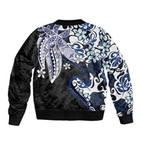 Monstera Plumeria Flowers Blue Bomber Jacket Polynesian Pattern