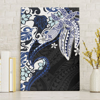 Monstera Plumeria Flowers Blue Canvas Wall Art Polynesian Pattern