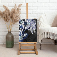 Monstera Plumeria Flowers Blue Canvas Wall Art Polynesian Pattern