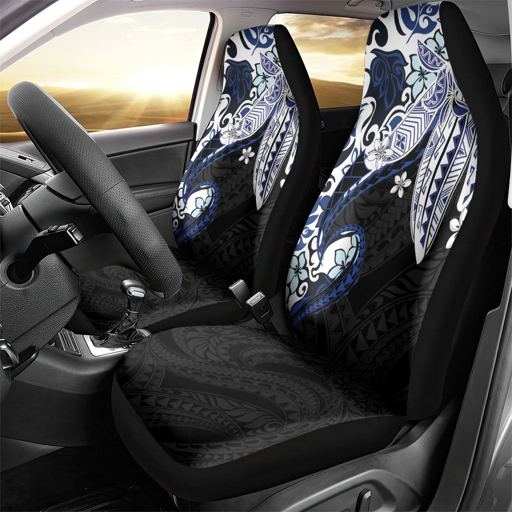 Monstera Plumeria Flowers Blue Car Seat Cover Polynesian Pattern