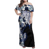 Monstera Plumeria Flowers Blue Family Matching Off Shoulder Maxi Dress and Hawaiian Shirt Polynesian Pattern