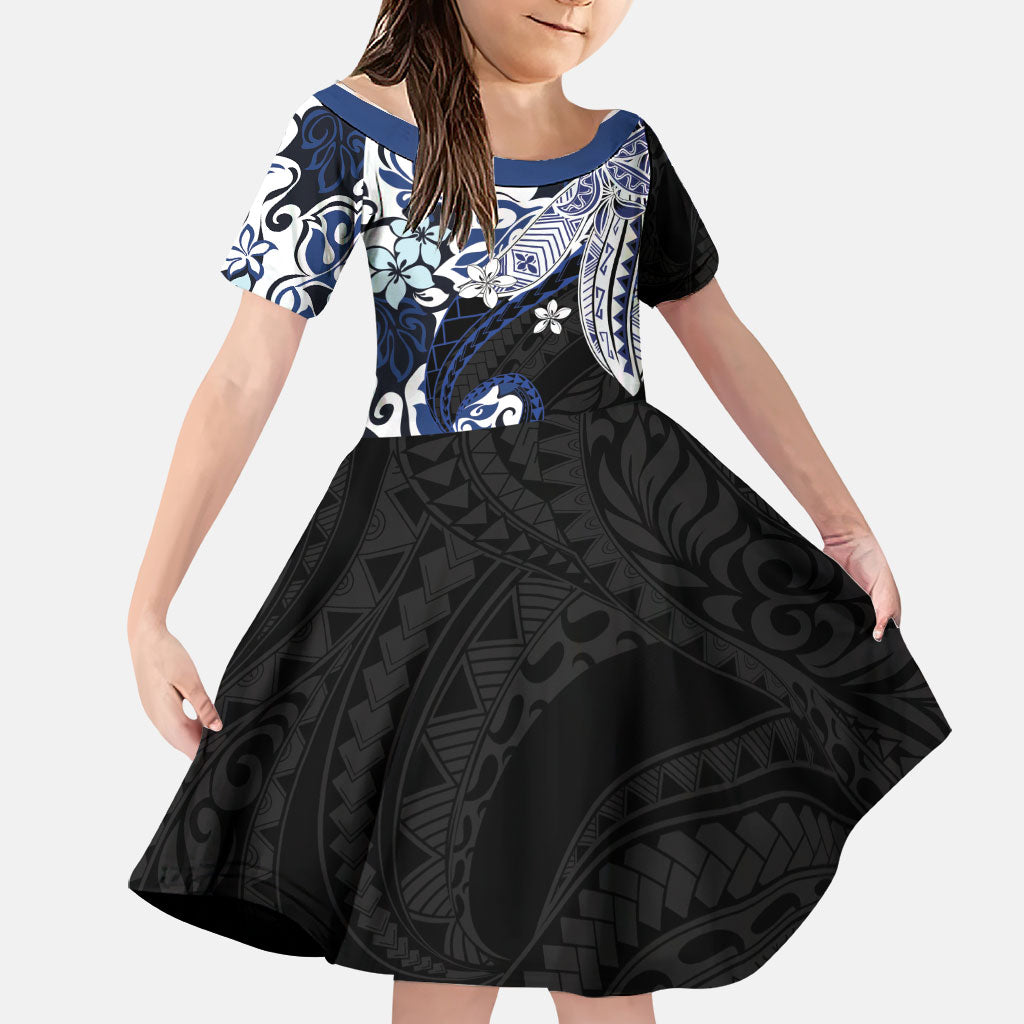 Monstera Plumeria Flowers Blue Family Matching Off Shoulder Short Dress and Hawaiian Shirt Polynesian Pattern