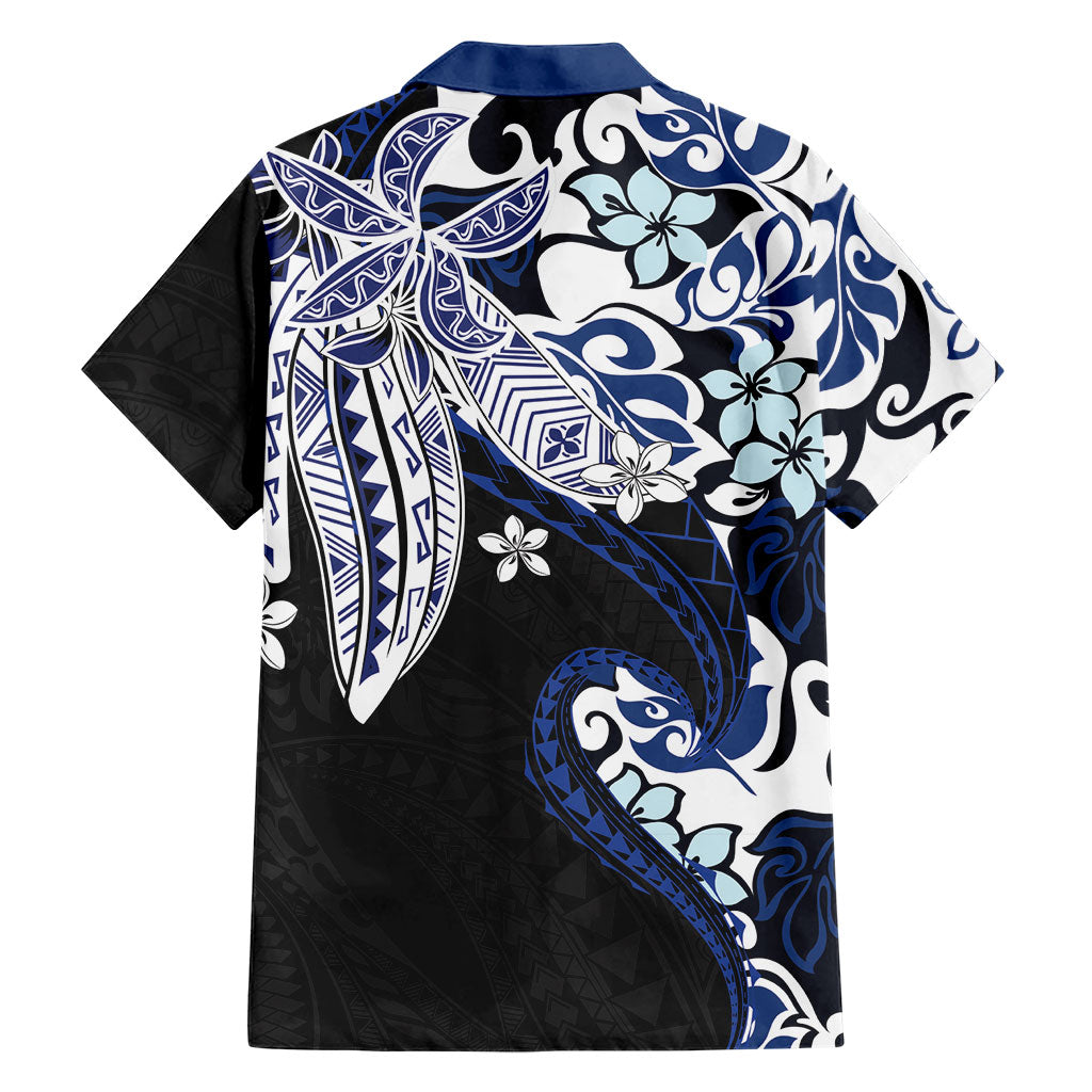 Monstera Plumeria Flowers Blue Family Matching Off Shoulder Short Dress and Hawaiian Shirt Polynesian Pattern