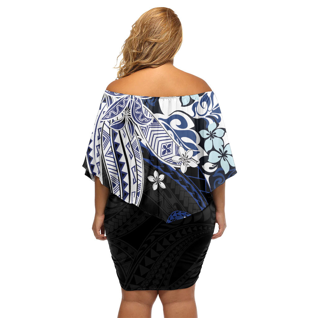 Monstera Plumeria Flowers Blue Family Matching Off Shoulder Short Dress and Hawaiian Shirt Polynesian Pattern
