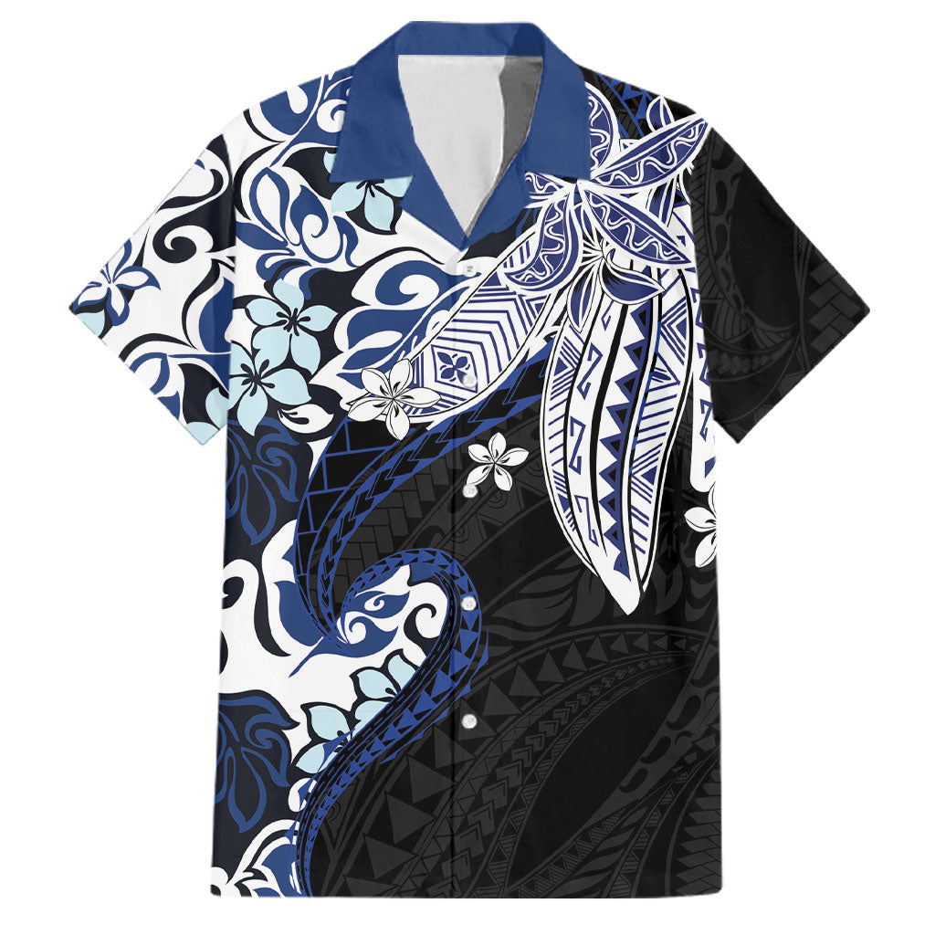 Monstera Plumeria Flowers Blue Family Matching Summer Maxi Dress and Hawaiian Shirt Polynesian Pattern