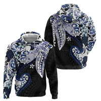 Monstera Plumeria Flowers Blue Hoodie Polynesian Pattern