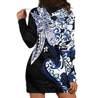Monstera Plumeria Flowers Blue Hoodie Dress Polynesian Pattern