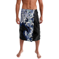 Monstera Plumeria Flowers Blue Lavalava Polynesian Pattern