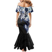 Monstera Plumeria Flowers Blue Mermaid Dress Polynesian Pattern