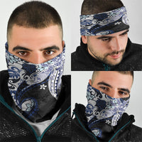 Monstera Plumeria Flowers Blue Neck Gaiter Polynesian Pattern