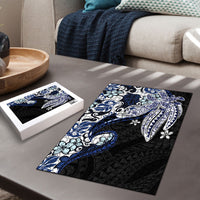Monstera Plumeria Flowers Blue Puzzle Polynesian Pattern