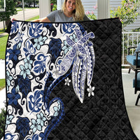 Monstera Plumeria Flowers Blue Quilt Polynesian Pattern