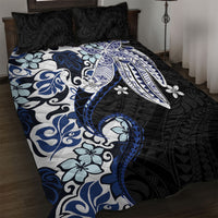 Monstera Plumeria Flowers Blue Quilt Bed Set Polynesian Pattern