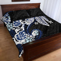 Monstera Plumeria Flowers Blue Quilt Bed Set Polynesian Pattern