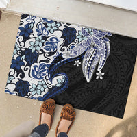 Monstera Plumeria Flowers Blue Rubber Doormat Polynesian Pattern