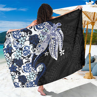 Monstera Plumeria Flowers Blue Sarong Polynesian Pattern